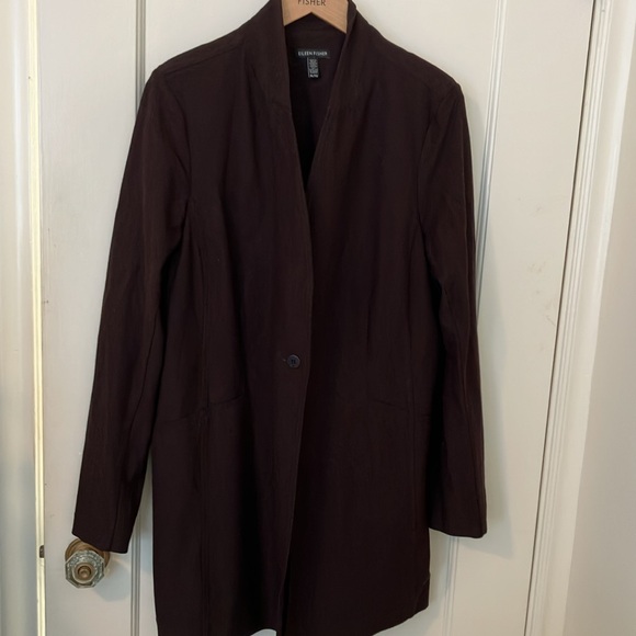 Eileen Fisher Women's Dark Brown Longline Crepe Jacket/Blazer size XL - Picture 2 of 8